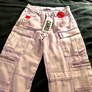 purple cargo wide legged pants